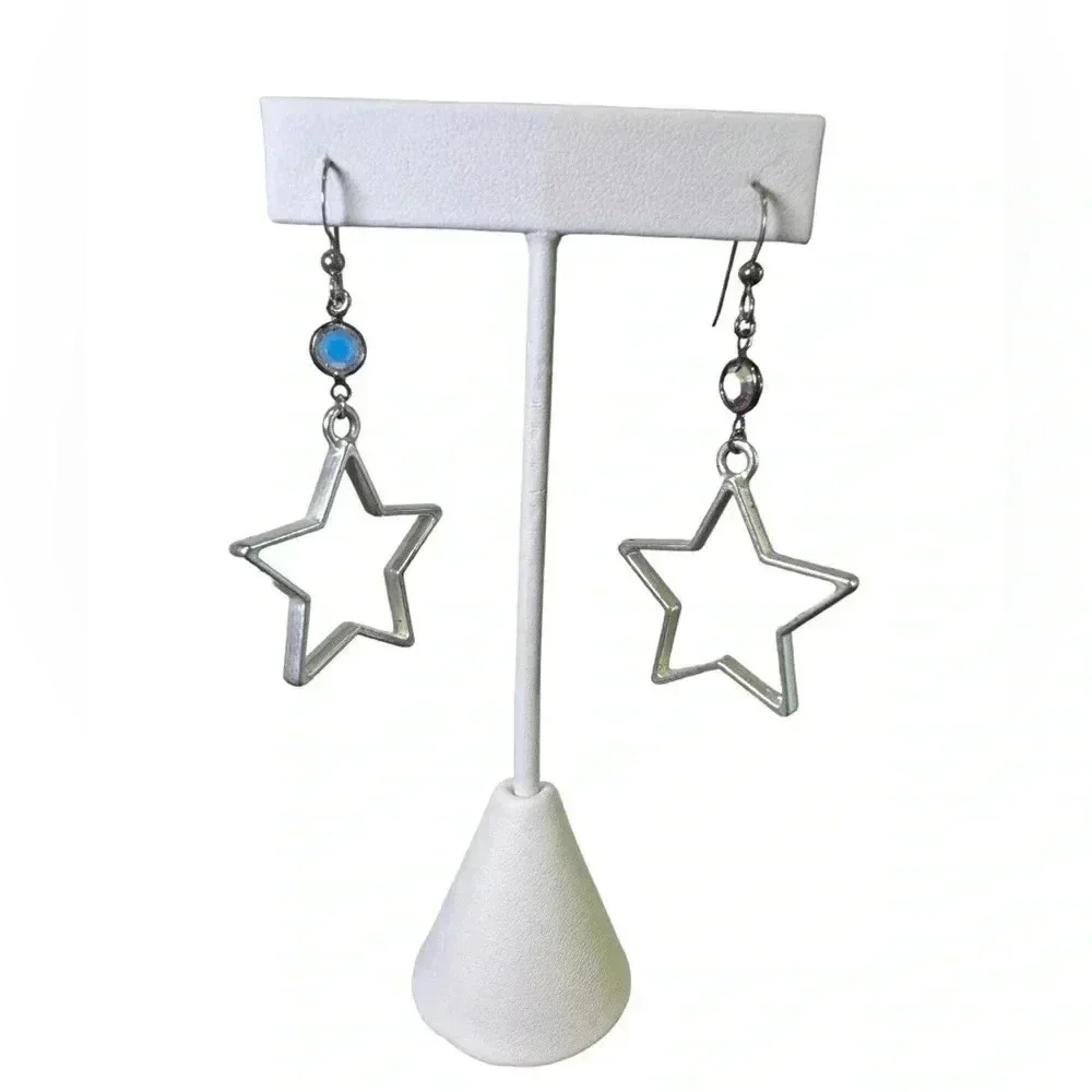 2” Handmade Western Star Cutout dangled silver Earrings